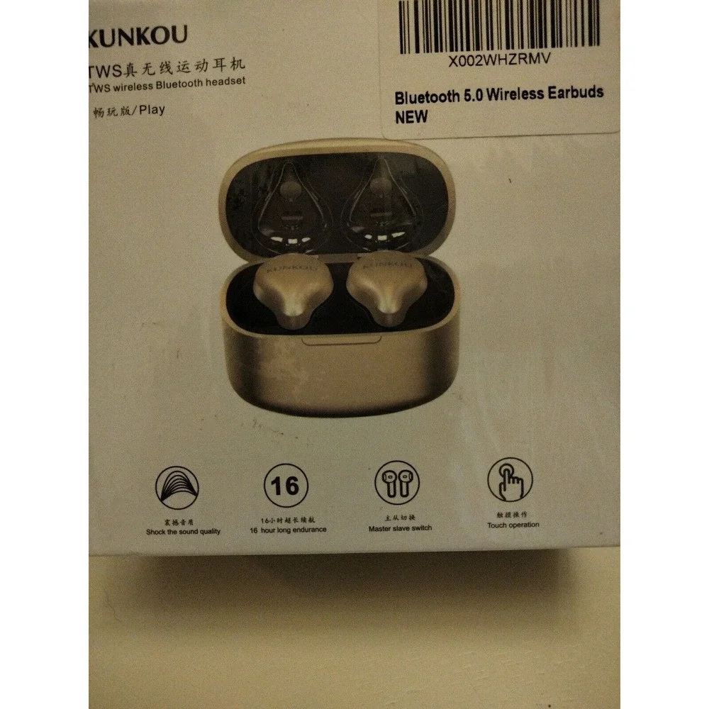 Kunkou TWS 5.0 Wireless Bluetooth Headset 16 Hour With Charger Gold